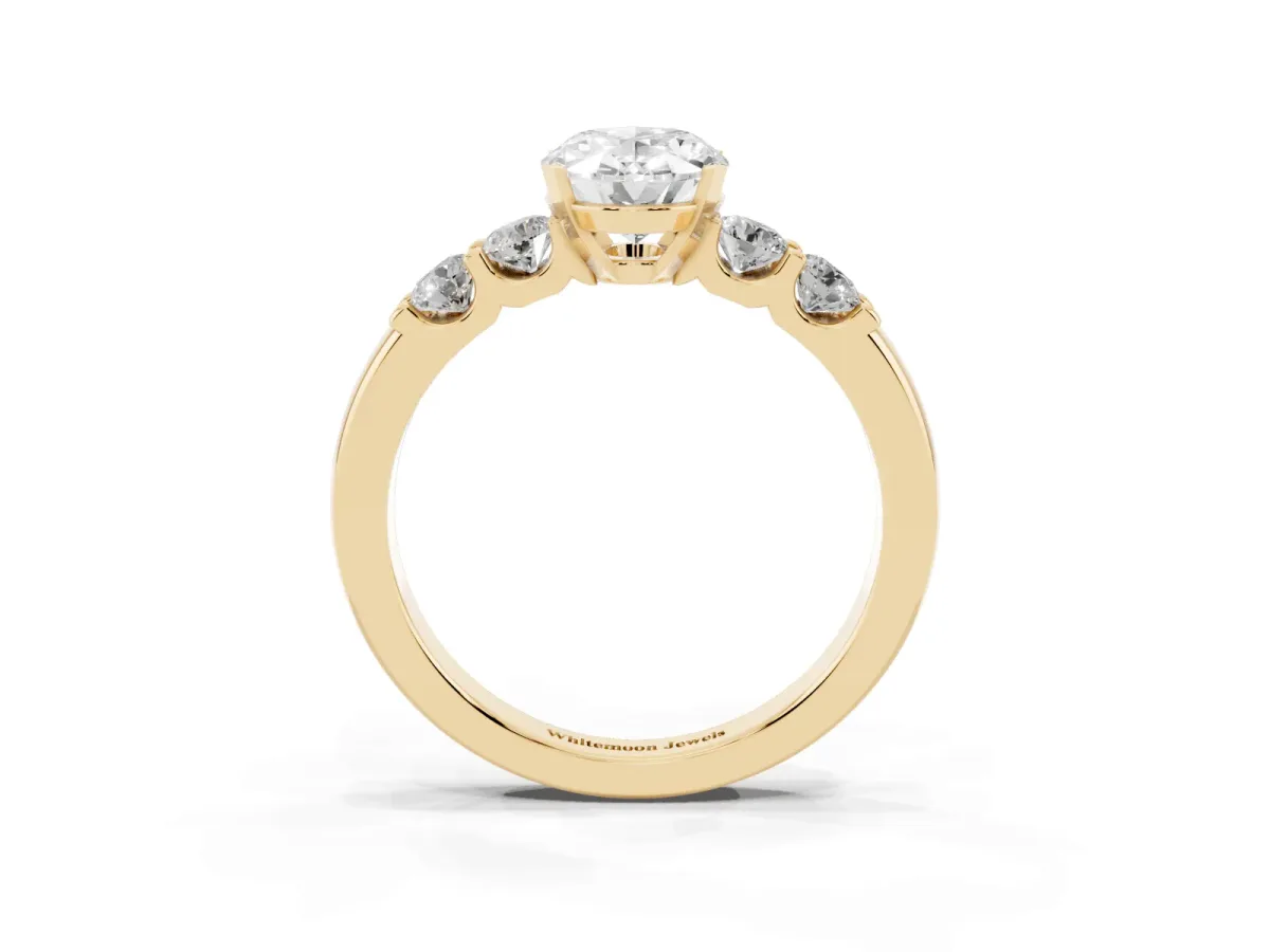 Oval Cut Brilliant Cut Diamond Five-Stone Prong Set Engagement Ring with Channel Band Yellow gold