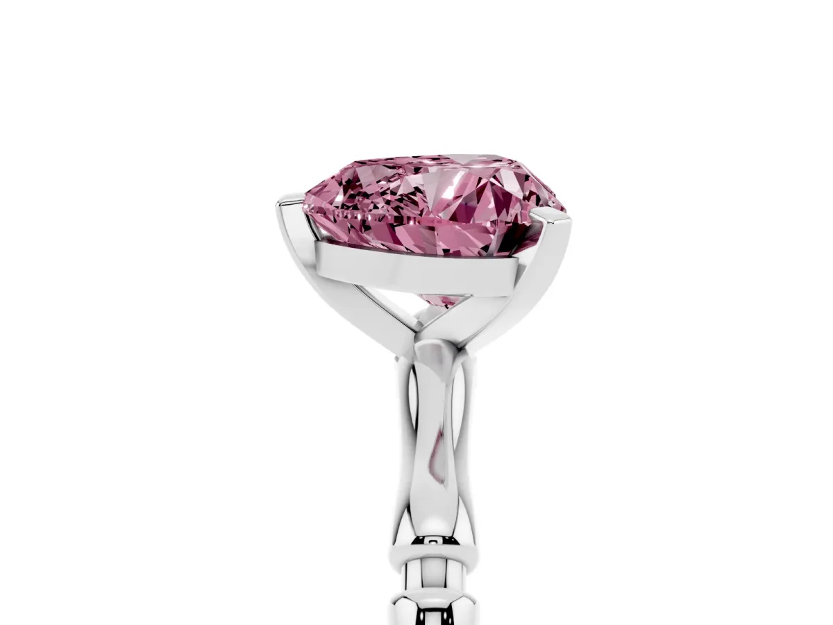 Fancy Pink Heart Cut Solitaire Diamond Ring with Bamboo Band and Four-Prong Setting Silver