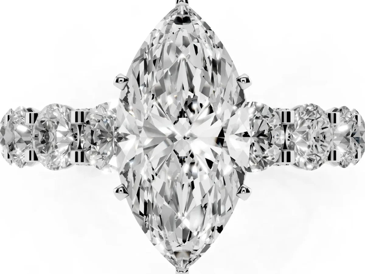Marquise Cut Diamond Side Stone Engagement Ring with Four-Prong Setting White gold