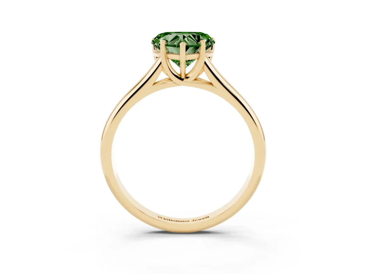 Fancy Green Heart Cut Cut Diamond Solitaire Engagement Ring with Tapered Plain Band and Four-Prong Setting Yellow gold