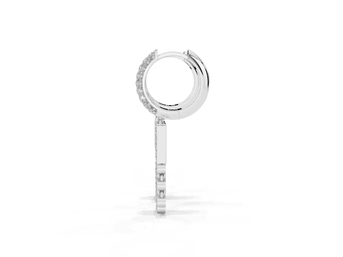 Round Diamond Initial W Huggie Hoop Earrings Silver