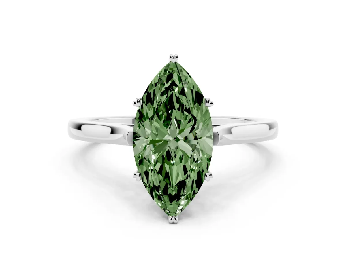 Fancy Green Marquise Cut Solitaire Heart Prong Engagement Ring with Tapered Band Platinum