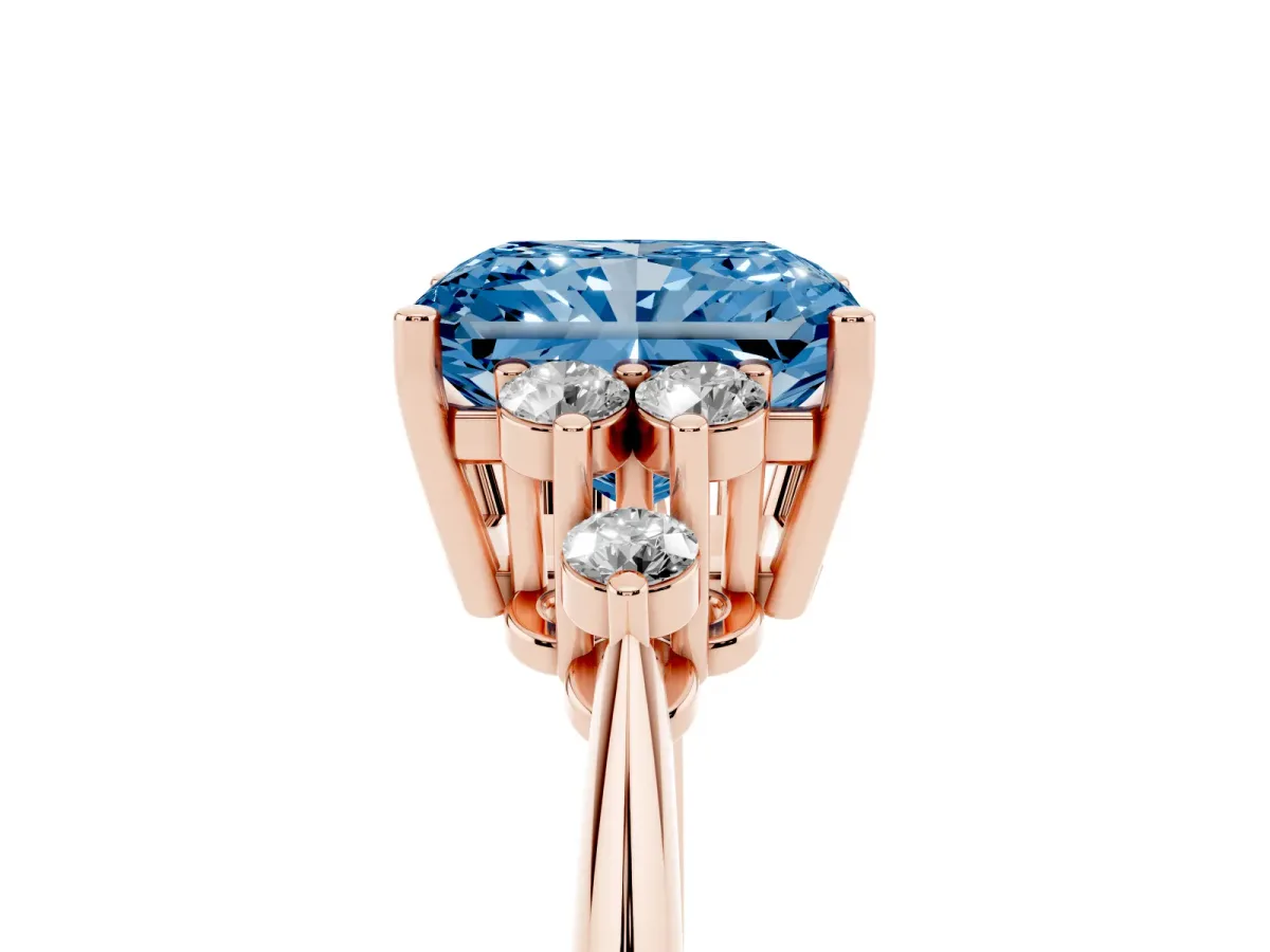 Fancy Blue Radiant Cut Cut Diamond Cluster Ring with Solitaire Band and Four-Prong Setting Rose gold