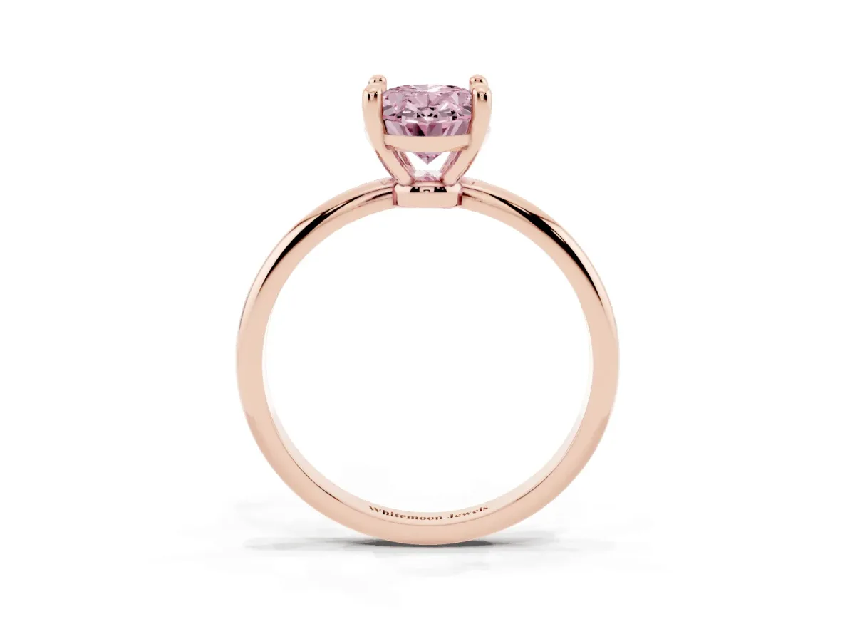 Fancy Pink Oval Cut Solitaire Diamond Ring with 4-Prong Setting on a Classic Band Rose gold