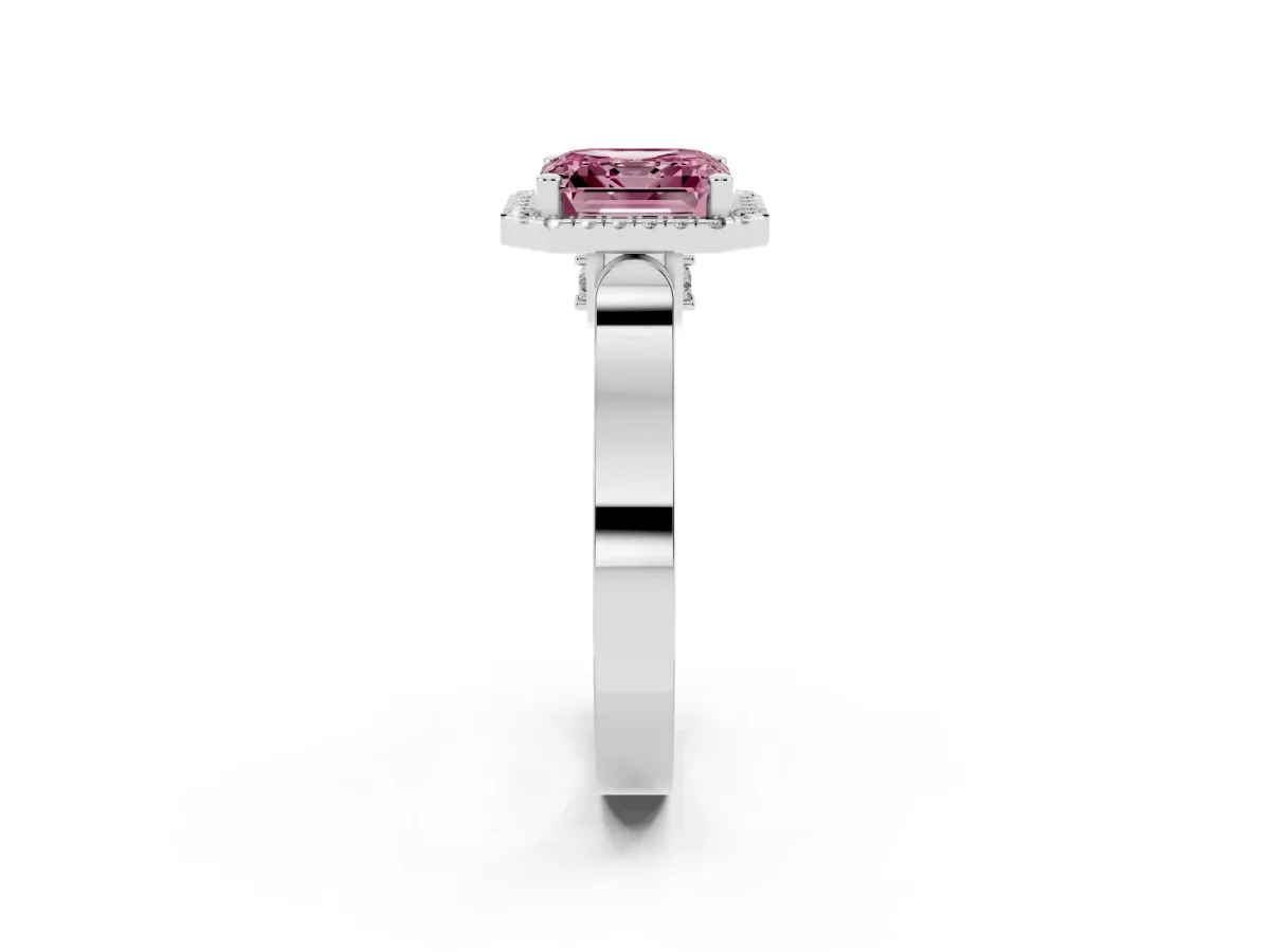 Fancy Pink Asscher Cut Halo Pave Split Shank Prong Setting Ring Silver