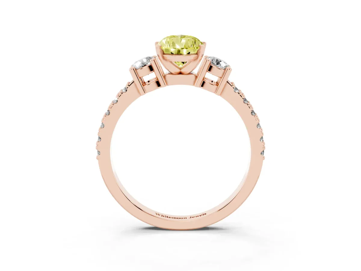 Fancy Yellow Pear Cut Three-Stone Diamond Pavé Band with Prong Setting Rose gold