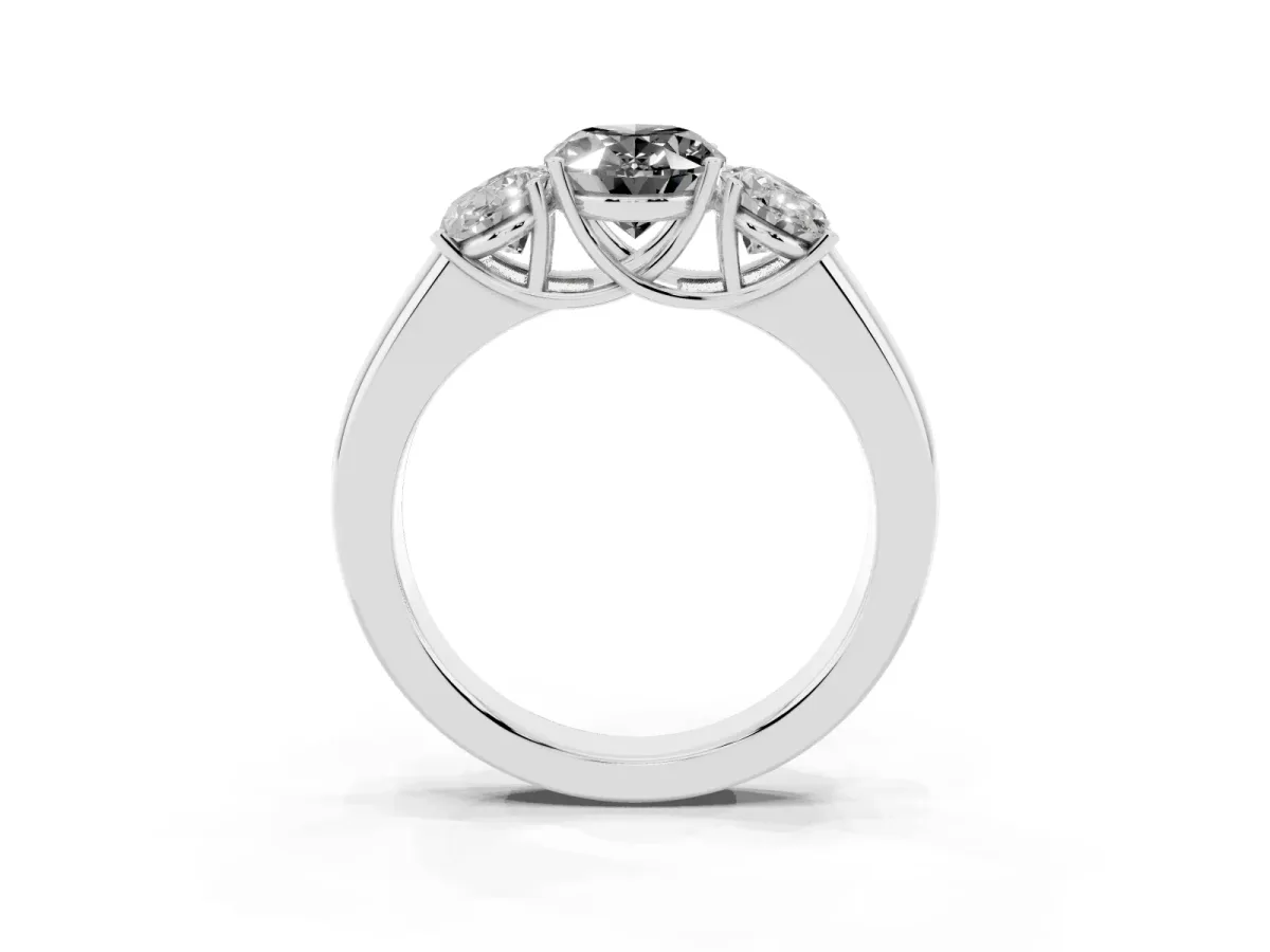 Fancy Black Three-Stone Oval Cut Cut Diamond Ring with Prong Setting and Classic Band White gold
