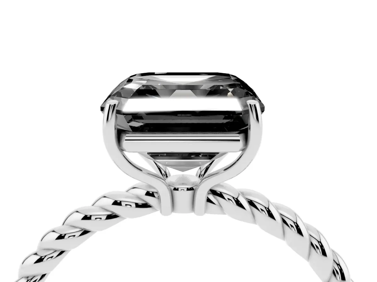 Fancy Black Asscher Cut Solitaire Twisted Band 4-Prong Ring Silver