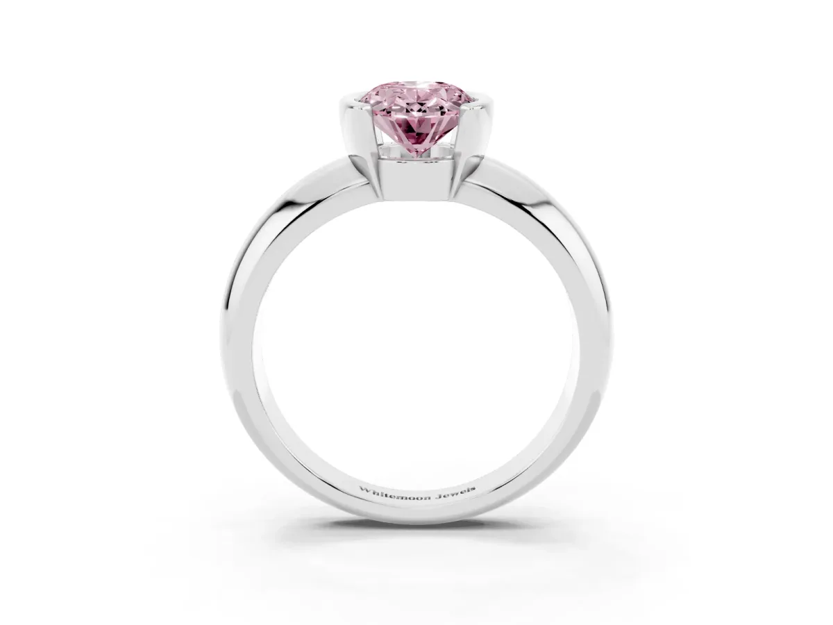 Fancy Pink Oval Cut Solitaire Tension Set Diamond Ring with Wide Band White gold