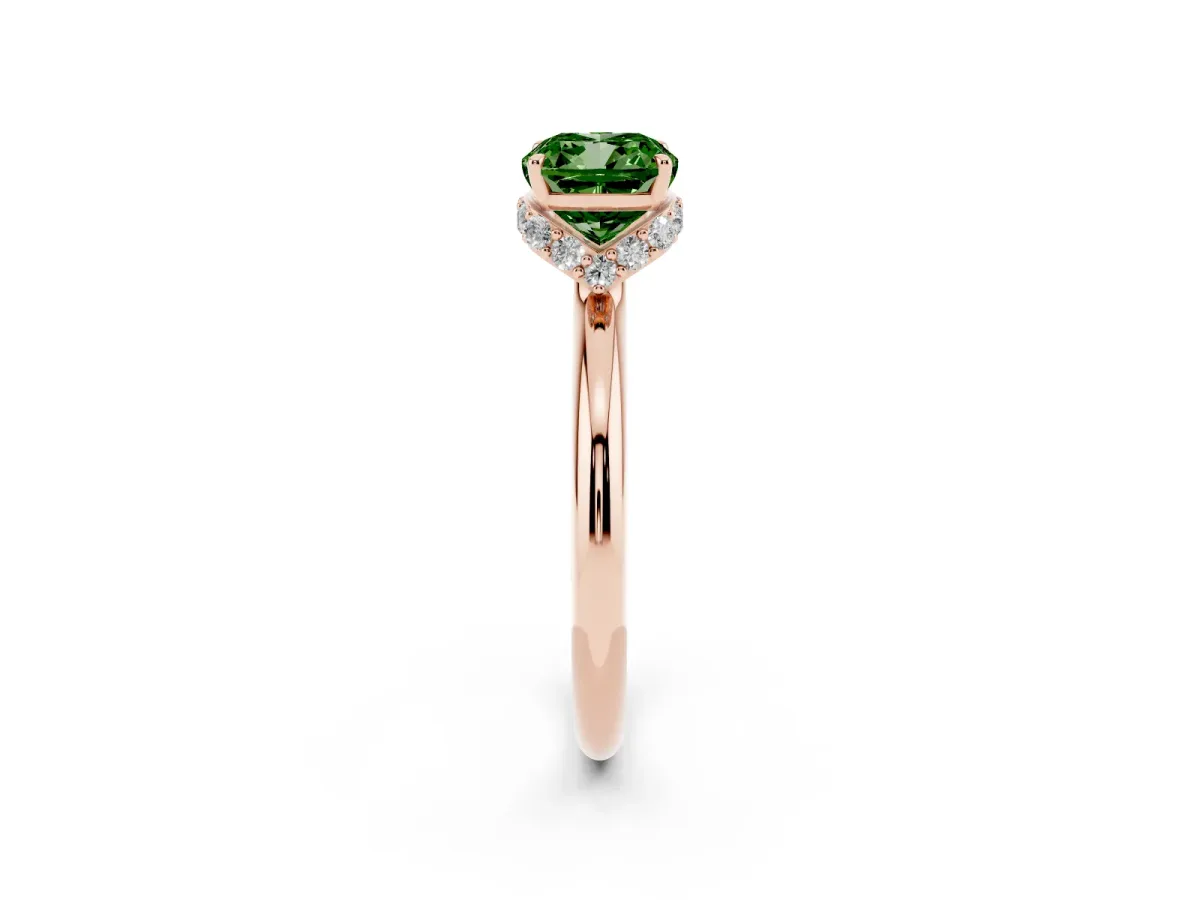Fancy Green Cushion Cut Brilliant Solitaire Engagement Ring with Six-Prong Setting and Classic Band Rose gold