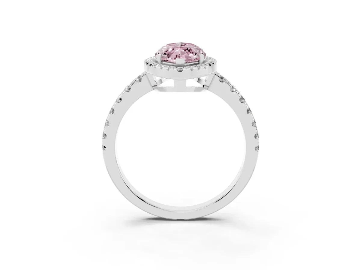 Fancy Pink Marquise Cut Diamond Halo Ring with Pavé Band and Four-Prong Setting White gold