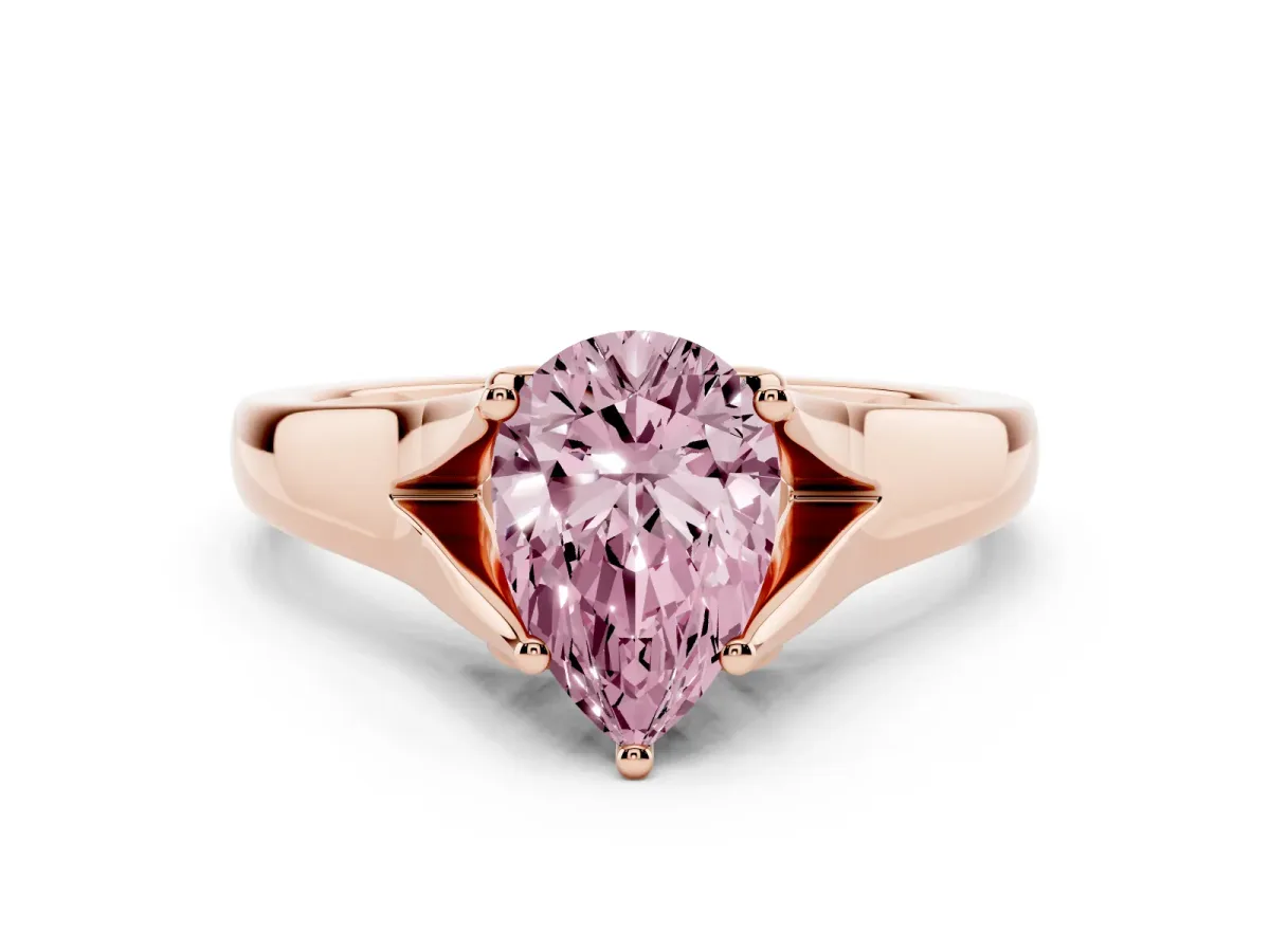 Fancy Pink Pear Cut Solitaire Diamond Ring with Cathedral Band and Four-Prong Setting Rose gold