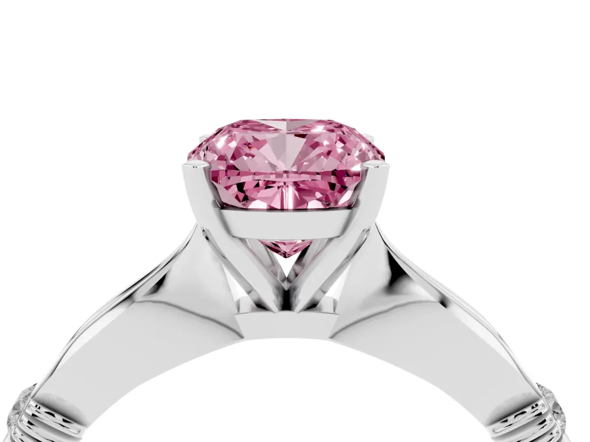 Fancy Pink Cushion Cut Solitaire Diamond Twisted Band with Four-Prong Setting Platinum