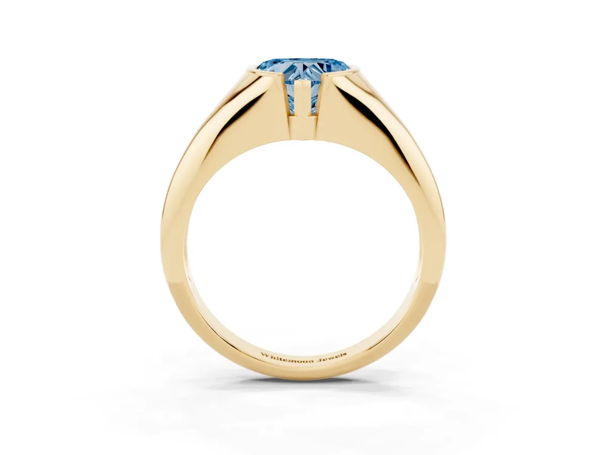 Fancy Blue Heart Cut Solitaire Tension Set Diamond Ring Yellow gold