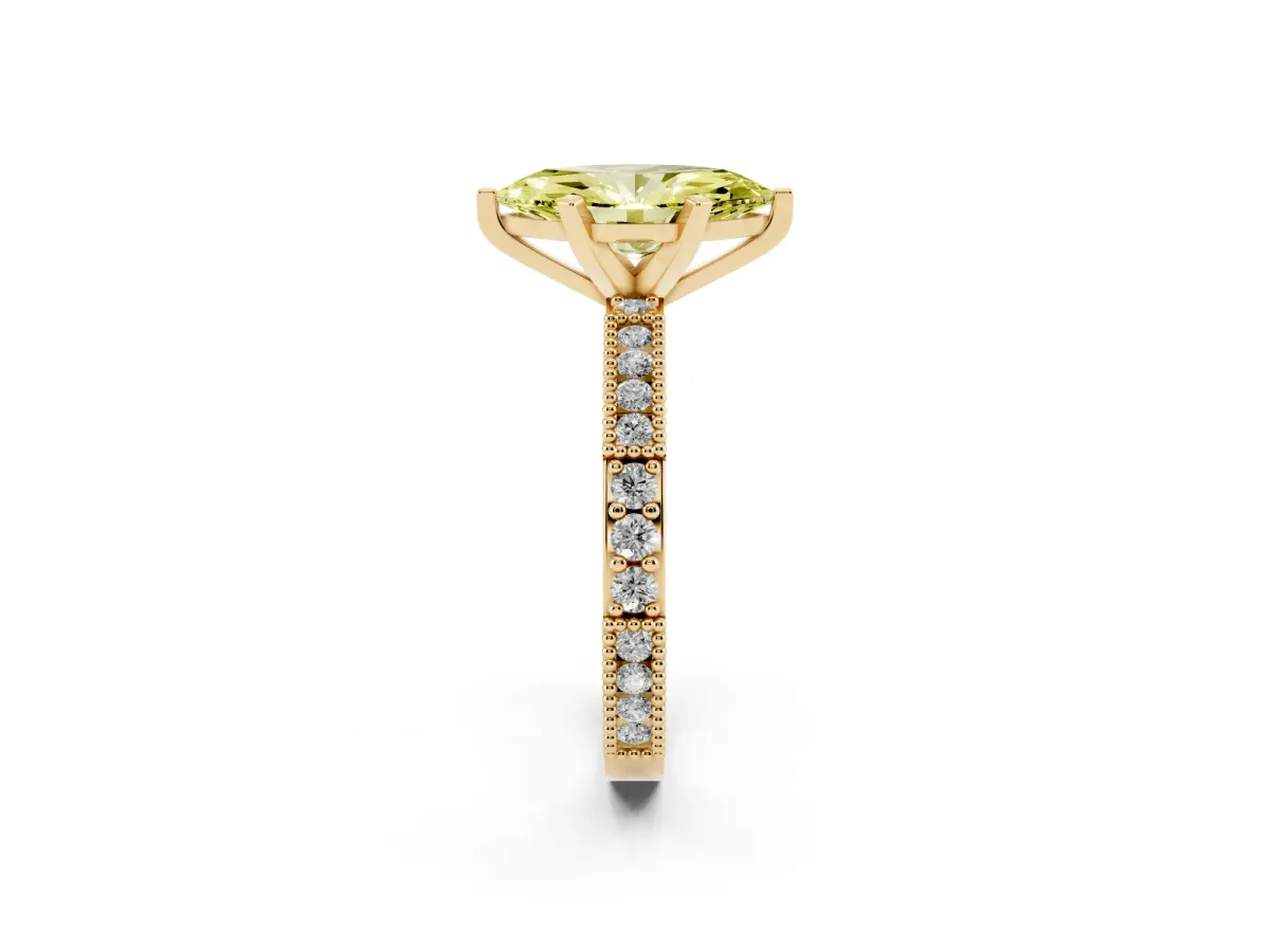 Fancy Yellow Marquise Cut Solitaire with Pavé Band and Four-Prong Setting Yellow gold