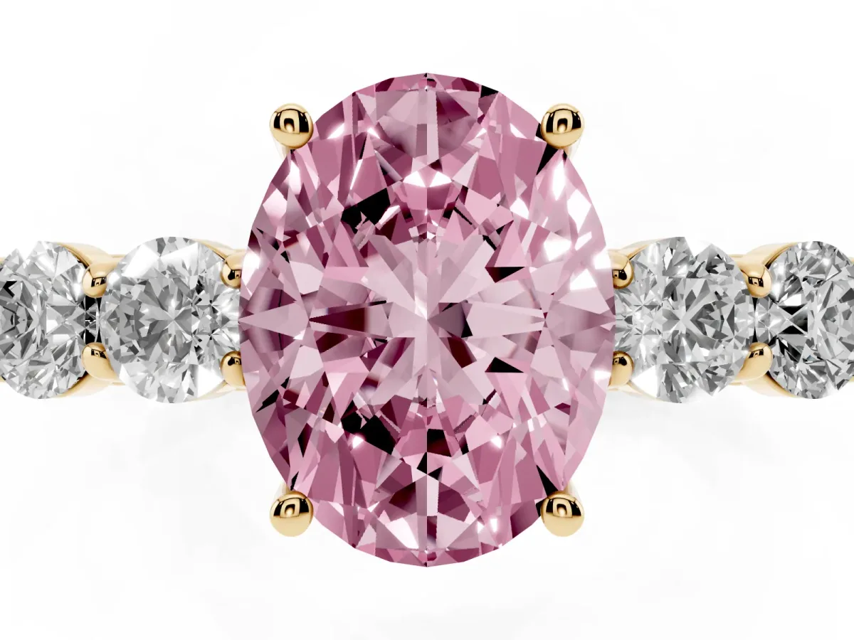 Fancy Pink Oval Cut Cut Diamond Five-Stone Prong Set White Gold Ring Yellow gold