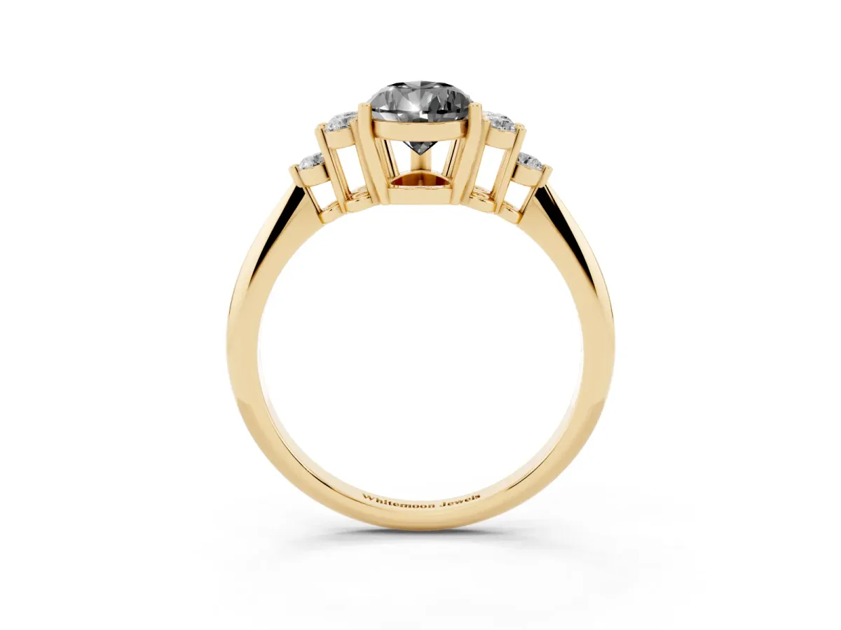 Fancy Black Pear Cut Cut Diamond Cluster Ring with Solitaire Band and Four-Prong Setting Yellow gold