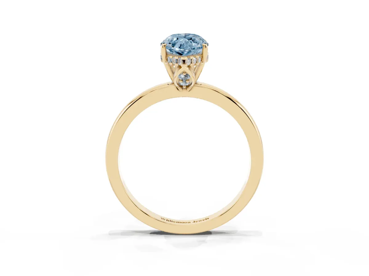 Fancy Blue Marquise Cut Solitaire Diamond Ring with Prong Setting and Plain Band Yellow gold