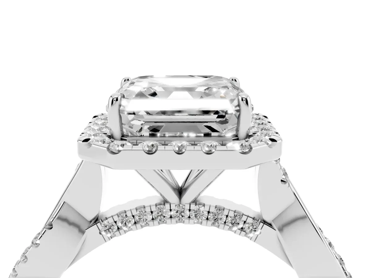 Asscher Cut Halo Twist Band Solitaire Ring Silver