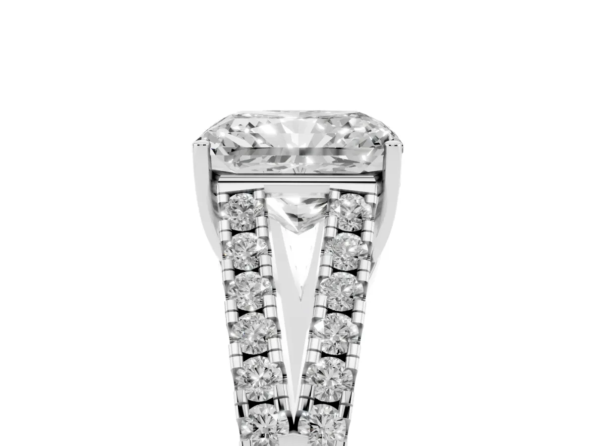 Radiant Cut Diamond Split Shank Pavé Engagement Ring with Four-Prong Setting White gold