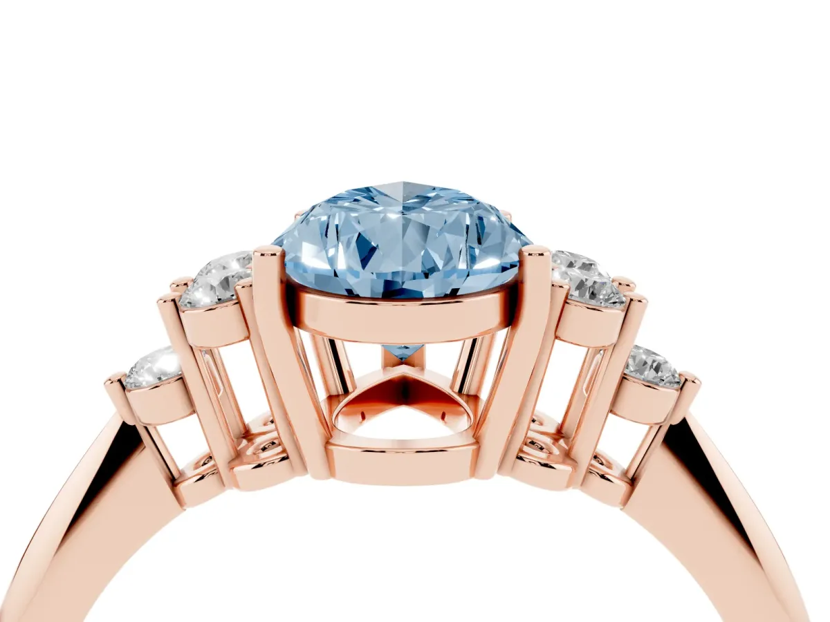 Fancy Blue Pear Cut Cut Diamond Cluster Ring with Solitaire Band and Four-Prong Setting Rose gold