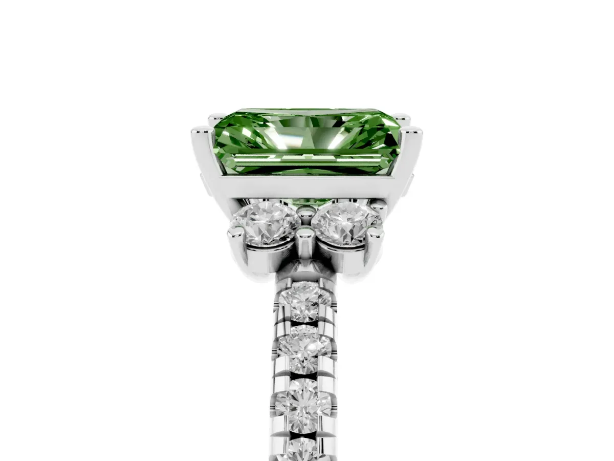 Fancy Green Radiant Cut Diamond Three-Stone Pave Band with Four-Prong Setting Silver