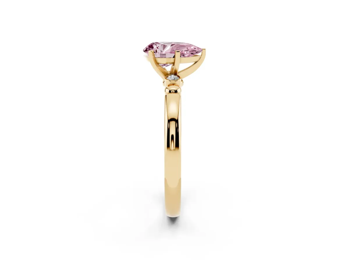 Fancy Pink Pear Cut Solitaire Beaded Band with Four-Prong Setting Yellow gold