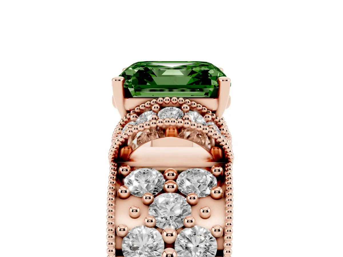 Fancy Green Asscher Cut Halo Pave Diamond Engagement Ring with Milgrain Detailing Rose gold