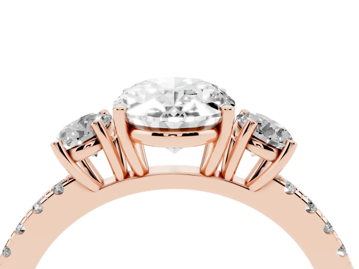 Three-Stone Oval Cut Cut Diamond Pavé Band with Prong Setting Rose gold