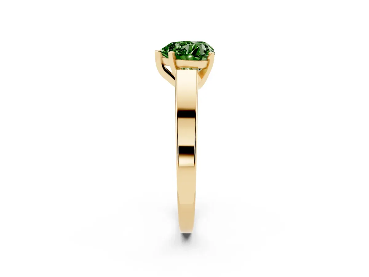 Fancy Green Heart Cut Solitaire Engagement Ring with Four-Prong Setting and Tapered Band Yellow gold
