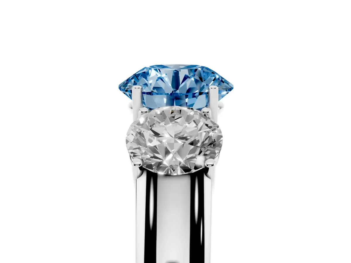 Fancy Blue Three-Stone Round Cut Cut Diamond Ring with Prong Setting and Classic Band Silver