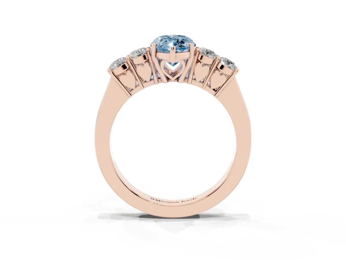 Fancy Blue Marquise Cut Cut Diamond Five-Stone Prong Set White Gold Ring Rose gold