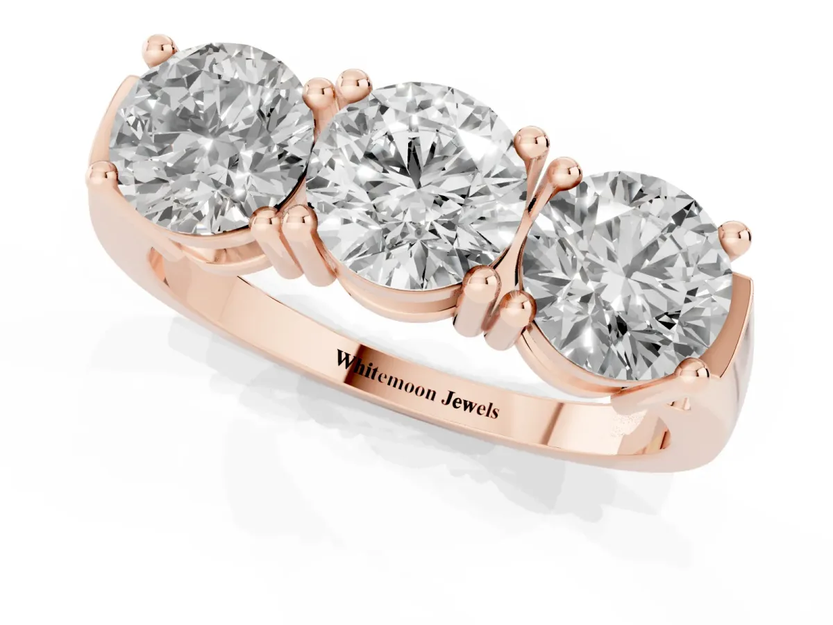 Three-Stone Round Cut Diamond Channel Band with Prong Setting Rose gold