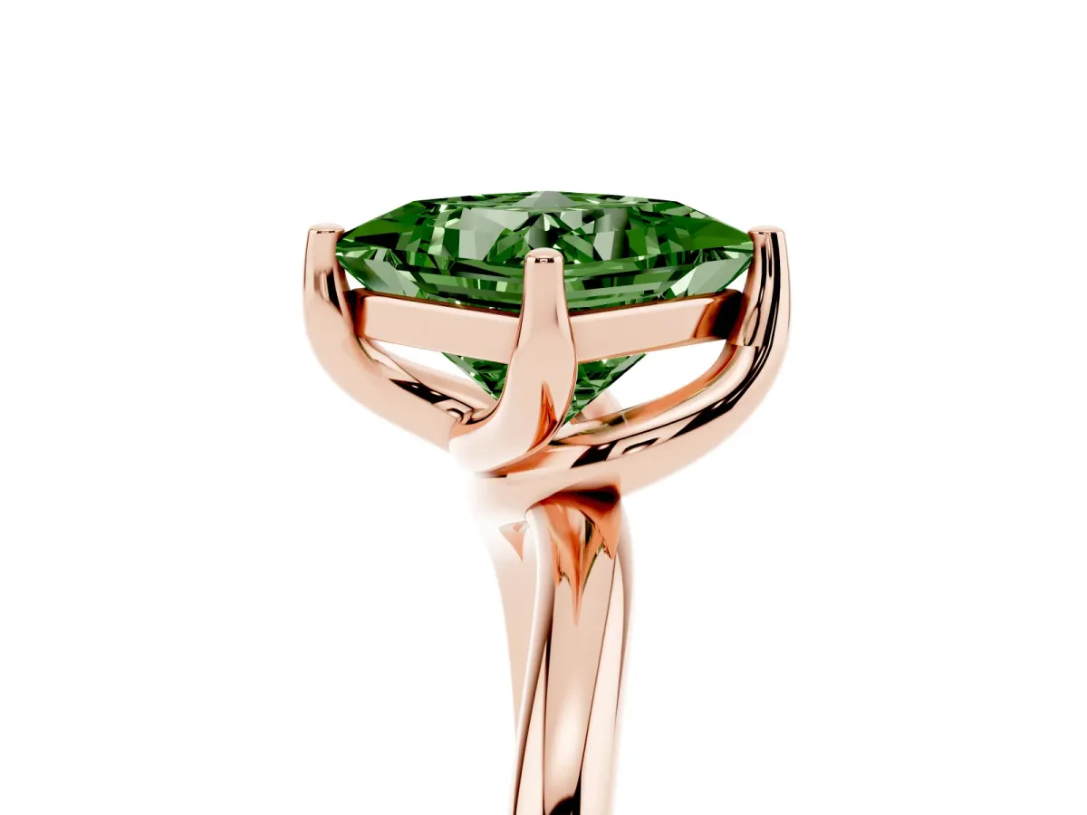 Fancy Green Princess Cut Diamond Solitaire Engagement Ring with Four-Prong Setting and Classic Band Rose gold