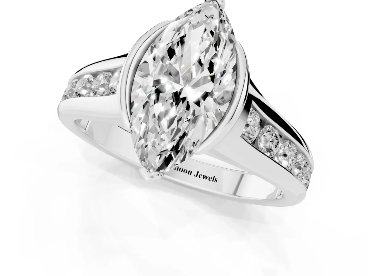 Marquise Cut Solitaire Bezel-Set Diamond Ring with Channel-Set Band Platinum