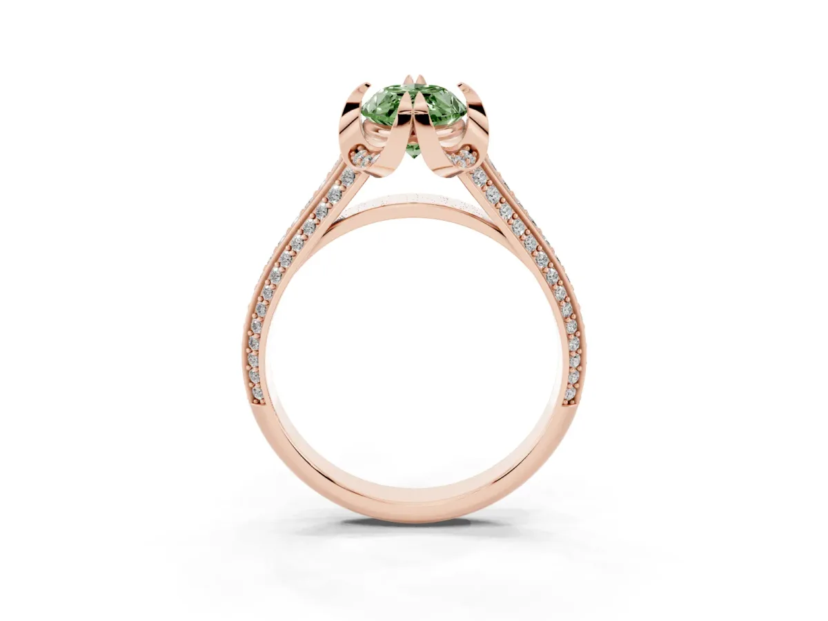 Fancy Green Marquise Cut Solitaire Pave Split Shank Ring with Four-Prong Setting Rose gold