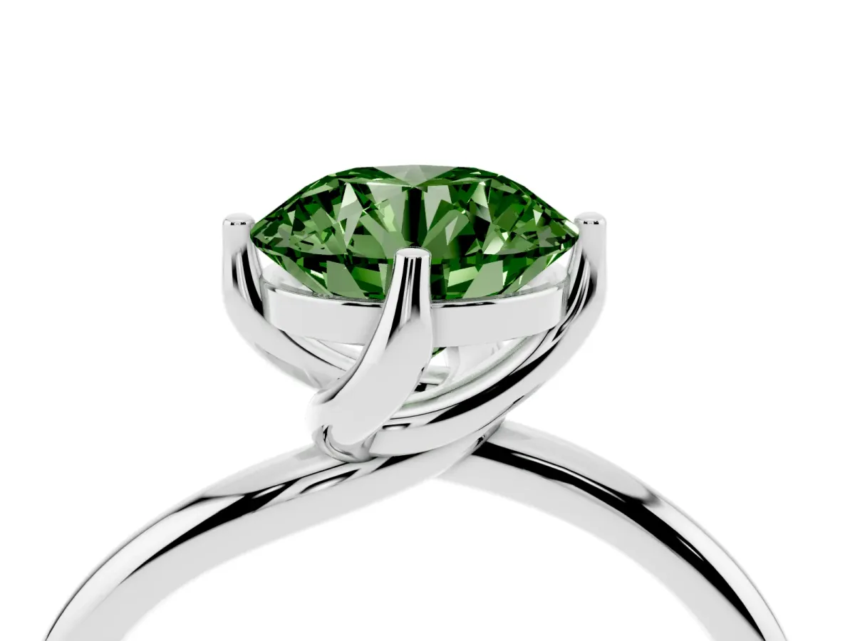 Fancy Green Round Cut Diamond Solitaire Engagement Ring with Four-Prong Setting and Classic Band White gold
