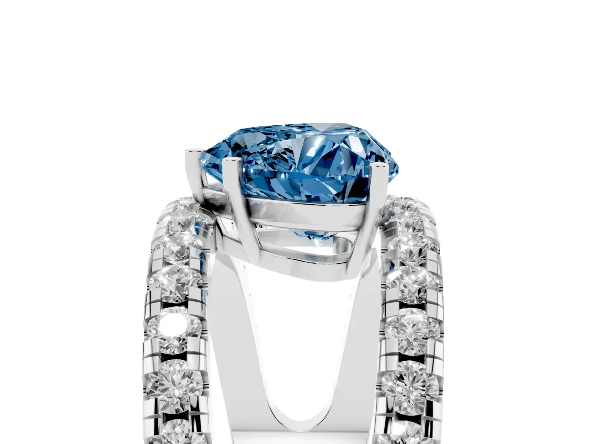 Fancy Blue Heart Cut Solitaire Split Shank Pave Diamond Ring Silver