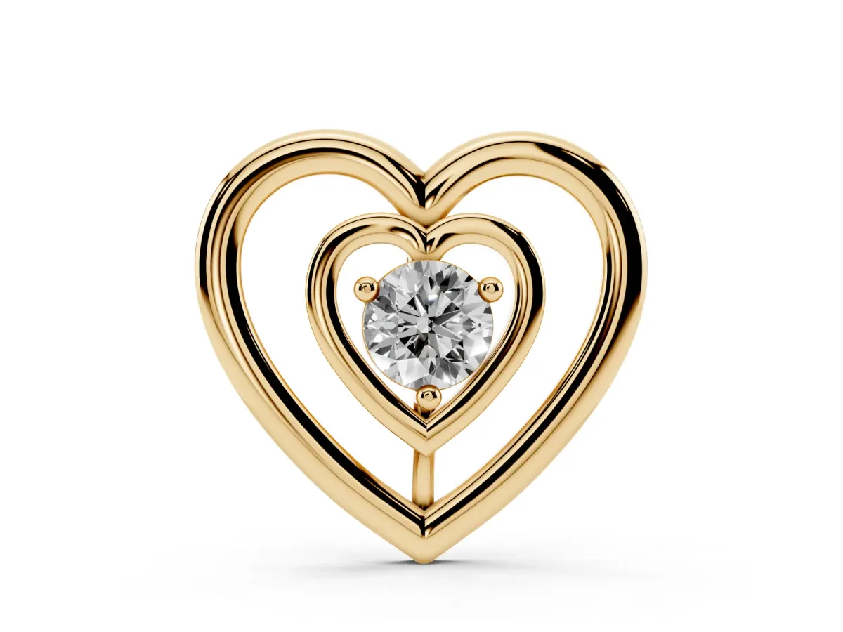Heart Prong Round Diamond Pendant Yellow gold