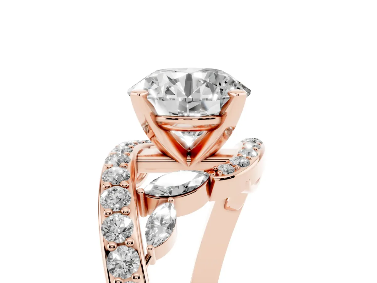 Round Cut Solitaire with Pavé Twist Band and Four-Prong Setting Rose gold