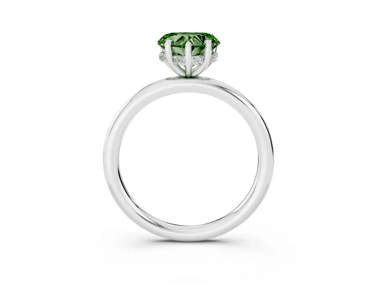 Fancy Green Heart Cut Diamond Solitaire Ring with Thin Band and Four-Prong Setting Platinum