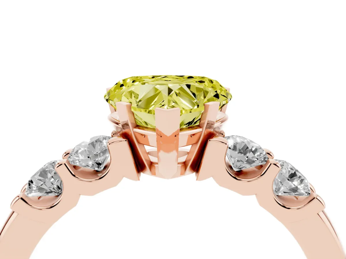 Fancy Yellow Heart Cut Brilliant Cut Diamond Five-Stone Prong Set Engagement Ring with Channel Band Rose gold