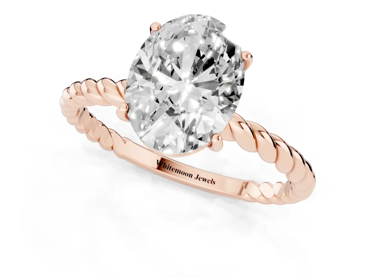 Oval Cut Solitaire Twisted Band 4-Prong Ring Rose gold