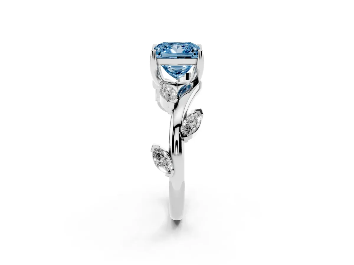 Fancy Blue Princess Cut Solitaire Twisted Band Marquise Accent Prong Setting Ring Silver
