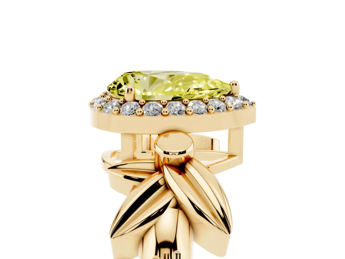 Fancy Yellow Pear Cut Halo Diamond Floral Band with Four-Prong Setting Yellow gold
