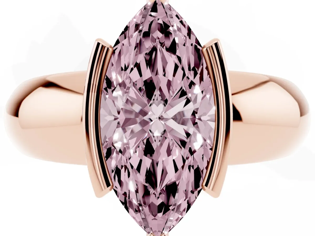 Fancy Pink Marquise Cut Solitaire Tension Set Diamond Ring with Wide Band Rose gold
