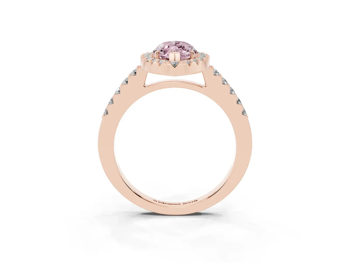 Fancy Pink Marquise Cut Halo Diamond Pavé Solitaire Ring Rose gold