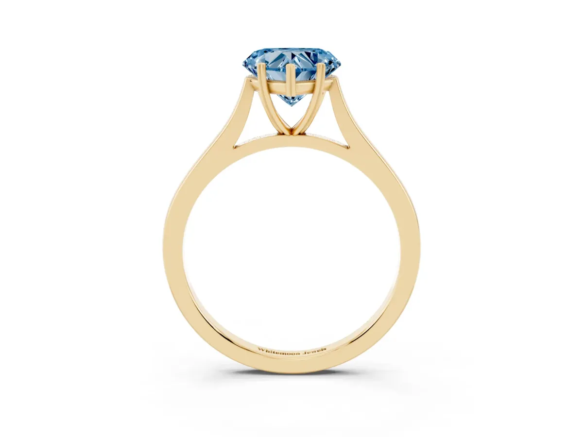Fancy Blue Heart Cut Solitaire Heart Prong Engagement Ring with Tapered Band Yellow gold