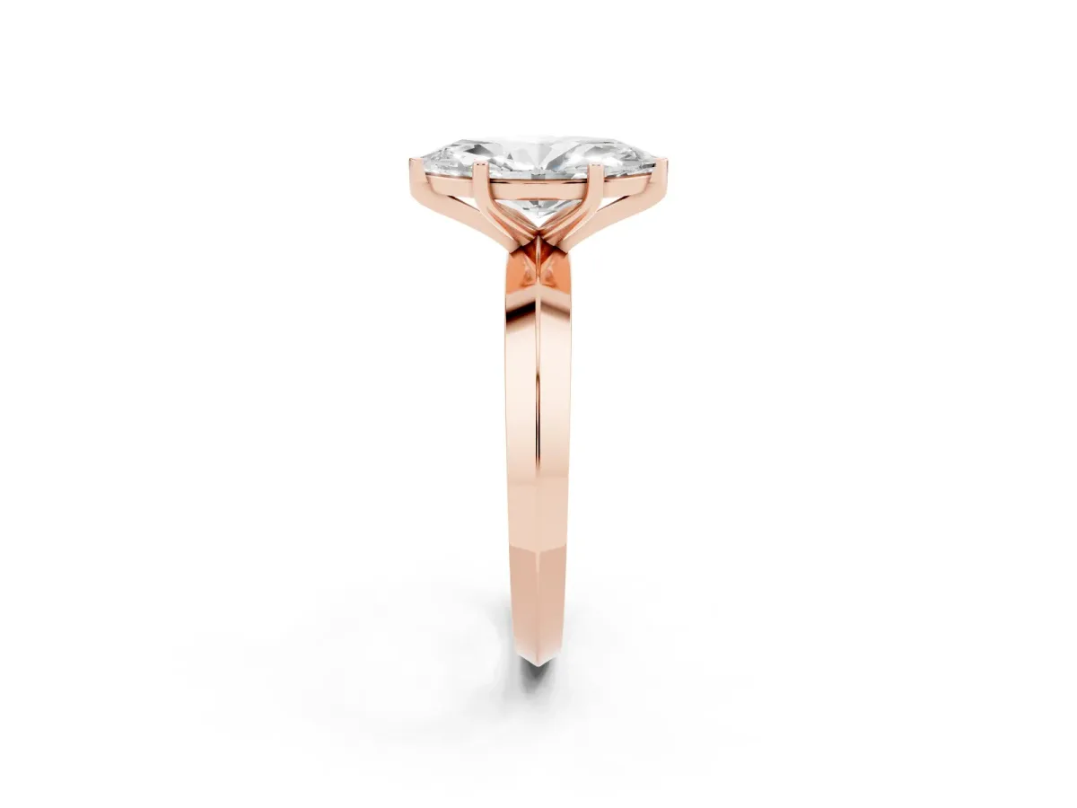 Marquise Cut Cut Solitaire Engagement Ring with Flat Band and Four-Prong Setting Rose gold