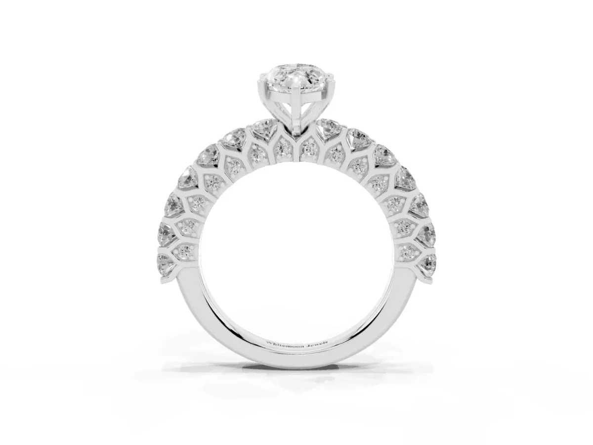 Marquise Cut Diamond Solitaire Ring with Shared Prong Pavé Band and Four-Prong Setting Platinum